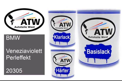 BMW, Veneziaviolett Perleffekt, 20305: 1L Lackdose + 1L Klarlack + 500ml Härter - Set, von ATW Autoteile West.